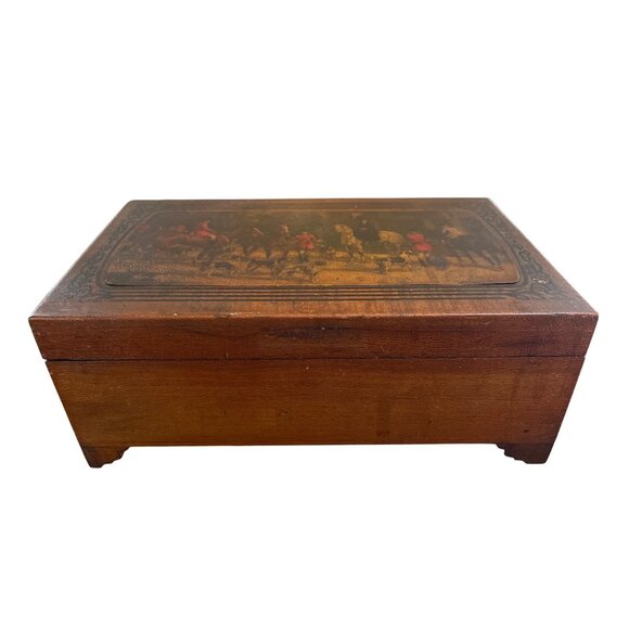 Other - Vintage Moody Art Wooden Box Hinged Equestrian Hunting Dogs